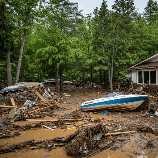 Photo showing damage due to flooding at a cottage.